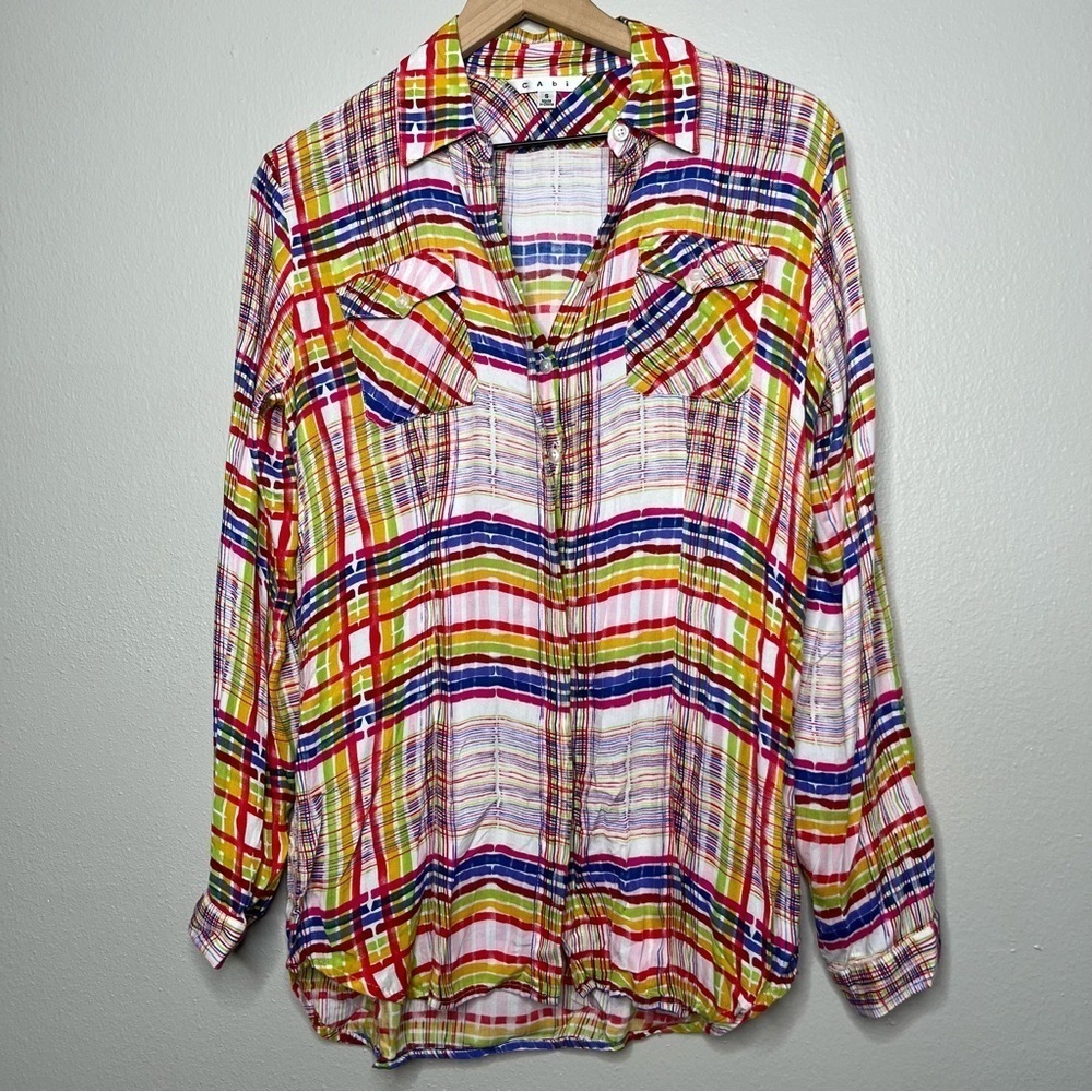 CAbi Multicolor Plaid Button-Down Shirt (Yellow, Red, Blue, Green)